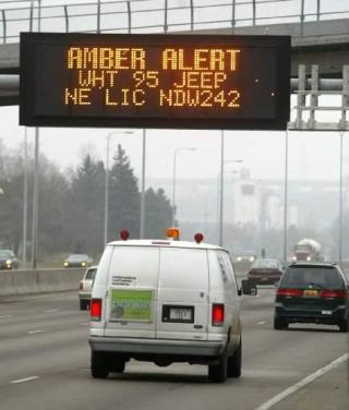 Amber Alert on I-80 Message Board Amber Alert on I-80 Electronic Message Board